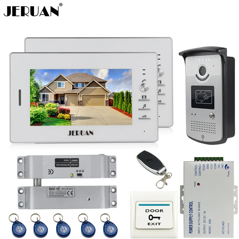 JERUAN Home 7 inch LCD color video door phone intercom system kit 2 white monitor waterproof 700TVL RFID Access IR Camera
JERUAN Home 7 inch LCD color video door phone intercom system kit 2 white monitor waterproof 700TVL RFID Access IR Camera