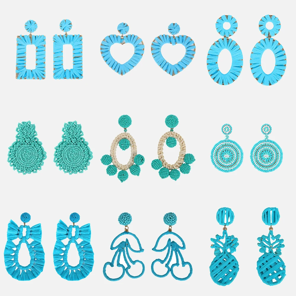 Girlgo Fashion Blue Handmade Beads Dangle Earrings For Women Brand Raffia Pendant Statement Earrings Fashion Factory Jewelry
Girlgo Fashion Blue Handmade Beads Dangle Earrings For Women Brand Raffia Pendant Statement Earrings Fashion Factory Jewelry