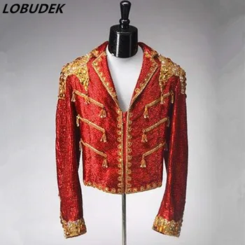 Punk Style Gold Red Sequins Slim Jacket Tide Male Fashion Short Coat Male Singer Dancer Vocal Concert Stage Performance Costume
Punk Style Gold Red Sequins Slim Jacket Tide Male Fashion Short Coat Male Singer Dancer Vocal Concert Stage Performance Costume