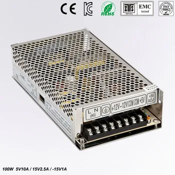 

Triple Output power supply 100W 5V 10A 15V 2.5A -15V 1A ac to dc power supply T-100C high quality CE approved