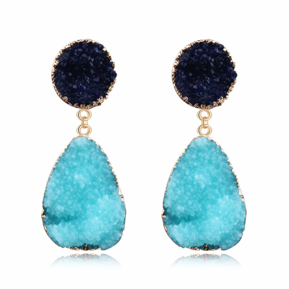 Fashion Resin Stone Water Earrings For Women Beautiful Gold Color Stud Earring Jewelry Pendientes mujer moda | Украшения и
