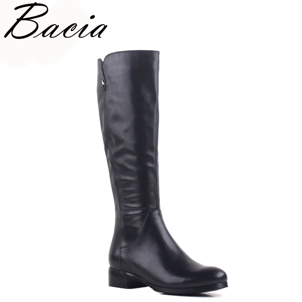 

Bacia Real Leather Botas Solid Black High Winter Shoes Warm Natural Wool Fur & Synthetic Shoes Handmade Long Shoes Women VB099