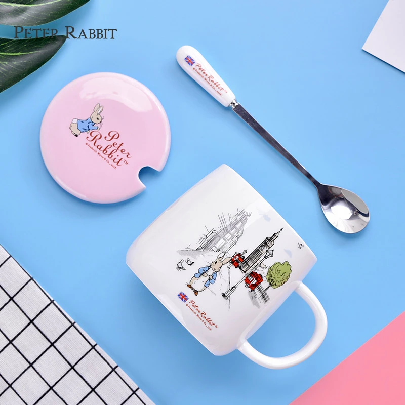 

Britain PETER RABBIT Ceramic Coffee Mug With Lids Spoon Office Tasse Cafe Child Breakfast Milk Cup Tazas Best Gift For Friends