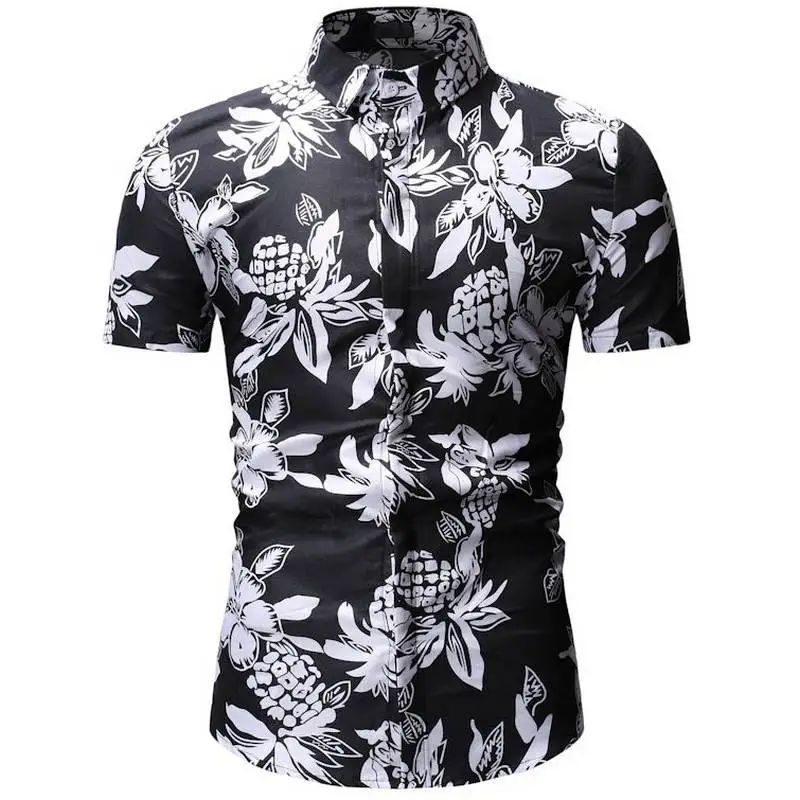 Mens Patchwork Floral Short Sleeve Button Down T Shirt Summer Beach Holiday Tops