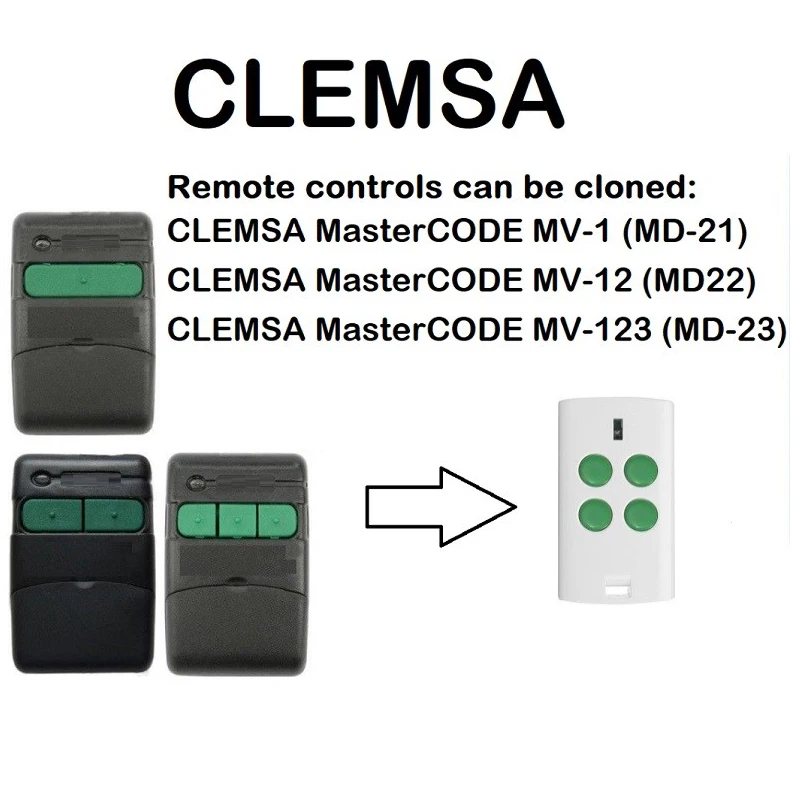Universal garage remote control For Clemsa MastercodeMV-1, MV-12, MV-123 Garage Universal Control Command 433 MHz remote control
Universal garage remote control For Clemsa MastercodeMV-1, MV-12, MV-123 Garage Universal Control Command 433 MHz remote control