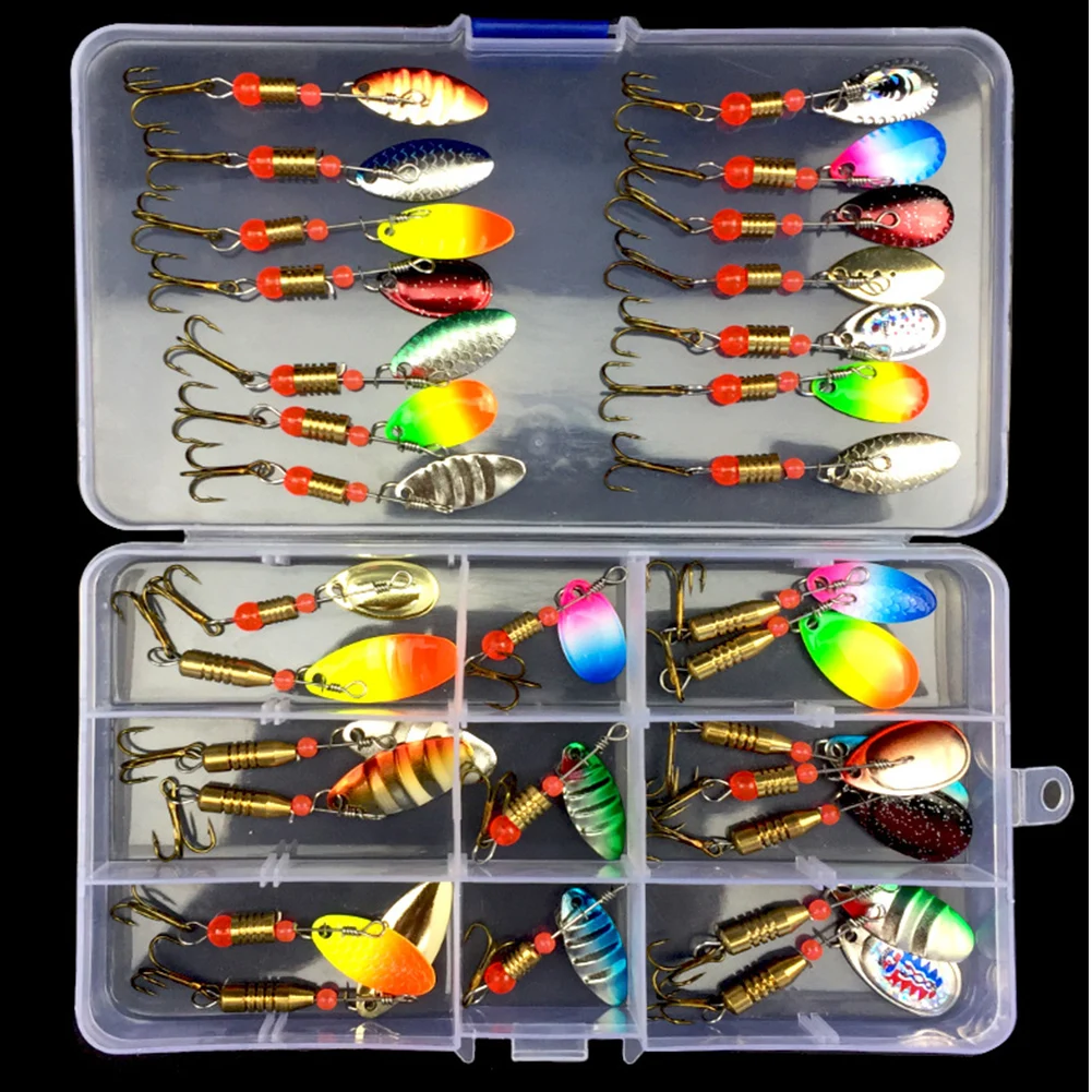 Assorted Rotating Sequins Boxed Bass Tackle Artificial Baits Durable Hooks Accessories Trout Metal Pike Fishing Lures Set
Assorted Rotating Sequins Boxed Bass Tackle Artificial Baits Durable Hooks Accessories Trout Metal Pike Fishing Lures Set
