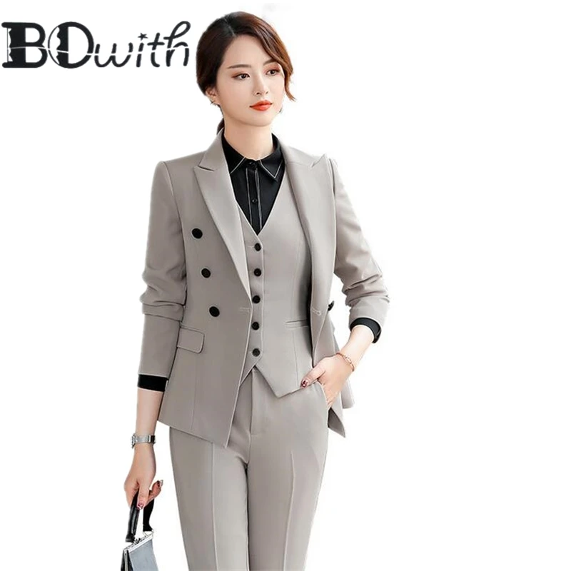 Beige 3 Piece Sets Work Pant Suits OL Single Breasted Women Blazer Jacket & Zipper Trousers & Vest Suit For Women Set
Beige 3 Piece Sets Work Pant Suits OL Single Breasted Women Blazer Jacket & Zipper Trousers & Vest Suit For Women Set