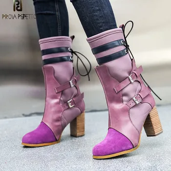 Prova Perfetto Winter New Fashion Purple Boots Women High Heels Sock Boots Genuine Leather Patchwork Buckle Strap Stretch Boots
Prova Perfetto Winter New Fashion Purple Boots Women High Heels Sock Boots Genuine Leather Patchwork Buckle Strap Stretch Boots