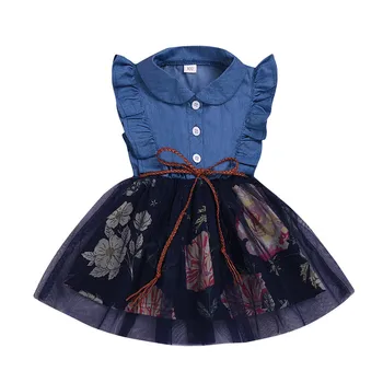 Summer New Fashion Toddler Baby Girls Sleeveless Ruffles Floral Print Sashes Denim Splice Tulle Mini Dress Wholesale Free ShipZ4
Summer New Fashion Toddler Baby Girls Sleeveless Ruffles Floral Print Sashes Denim Splice Tulle Mini Dress Wholesale Free ShipZ4