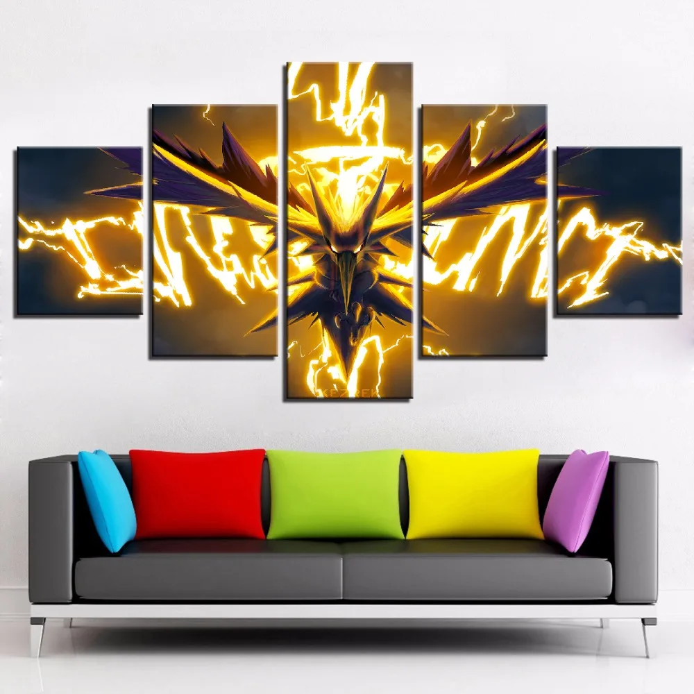 Home Decor Painting On Canvas Printed 5 Pieces Animation Pokemon Poster Dragon Spirit Modular Picture Wall Art For Living Room | Дом и сад