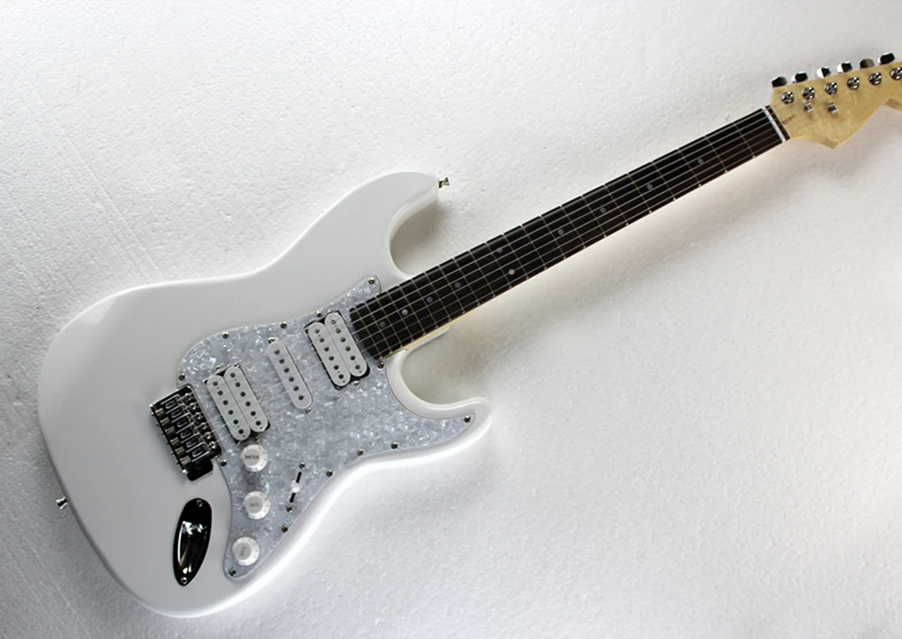 

Factory White Electric Guitar with White Pearl Pickguard,Rosewood Fretboard,HSH Pickups,Chrome Hardwares,Can be Customized