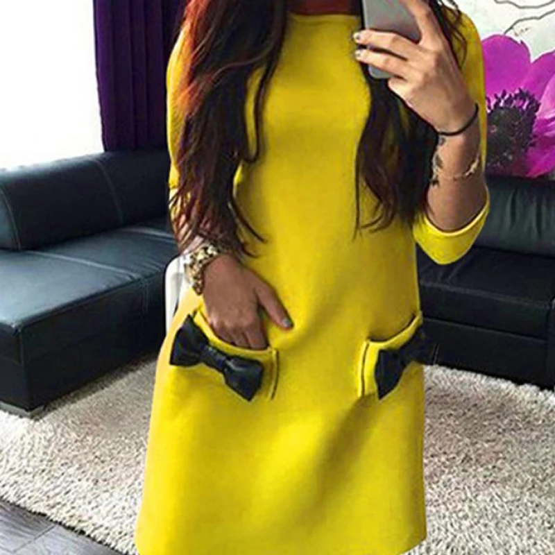 Long Sleeve Dress Women 2019 Spring Fashion Ladies Casual Plus Size Clothes Female Mini Dress Vintage Elegant Yellow Pocket Bow
Long Sleeve Dress Women 2019 Spring Fashion Ladies Casual Plus Size Clothes Female Mini Dress Vintage Elegant Yellow Pocket Bow