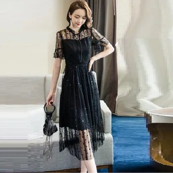 Summer Plus Size mesh long Dress Elegant polka dot cultivated party Dress ruffled collar petal sleeve slim longos vestidos 4XL
Summer Plus Size mesh long Dress Elegant polka dot cultivated party Dress ruffled collar petal sleeve slim longos vestidos 4XL