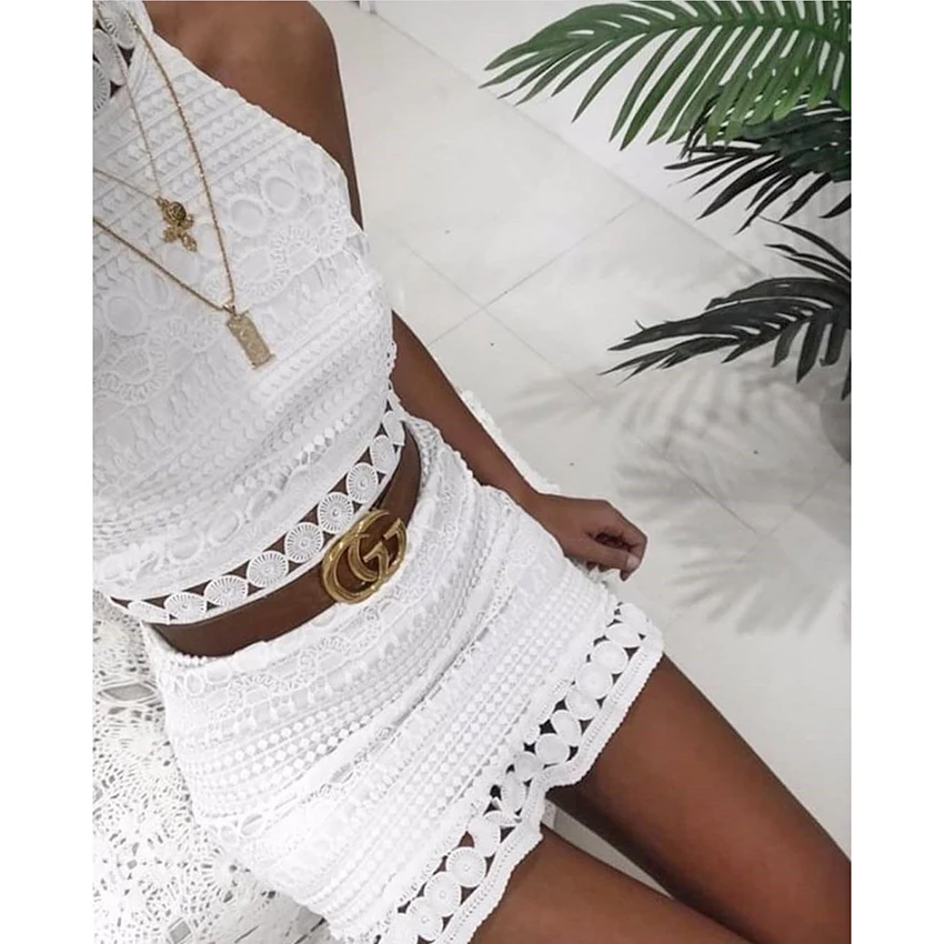 white  Hollow Out Lace Vintage Mini Dress