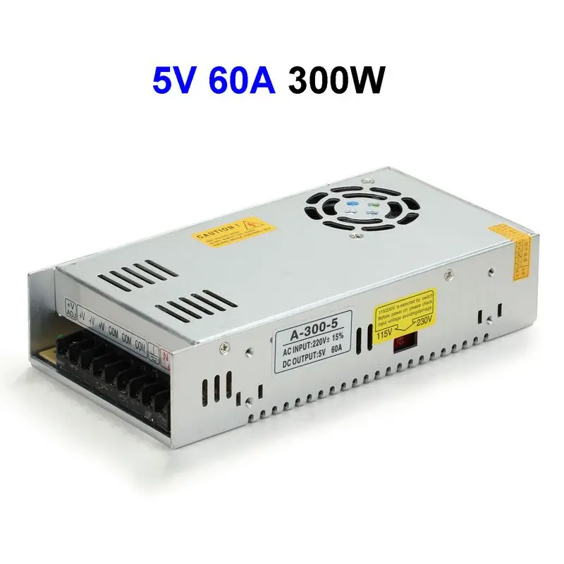 DC5V 60A 300W Switching Power Supply Adapter Transformer For LED Controller 5050 5730 3528 5630 LED Modules
DC5V 60A 300W Switching Power Supply Adapter Transformer For LED Controller 5050 5730 3528 5630 LED Modules