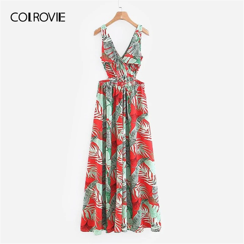 COLROVIE V-Neck Foliage Print Slit Casual Vacation Boho Dress Women 2019 Summer Fashion Sleeveless A Line Sexy Beach Maxi Dress
COLROVIE V-Neck Foliage Print Slit Casual Vacation Boho Dress Women 2019 Summer Fashion Sleeveless A Line Sexy Beach Maxi Dress
