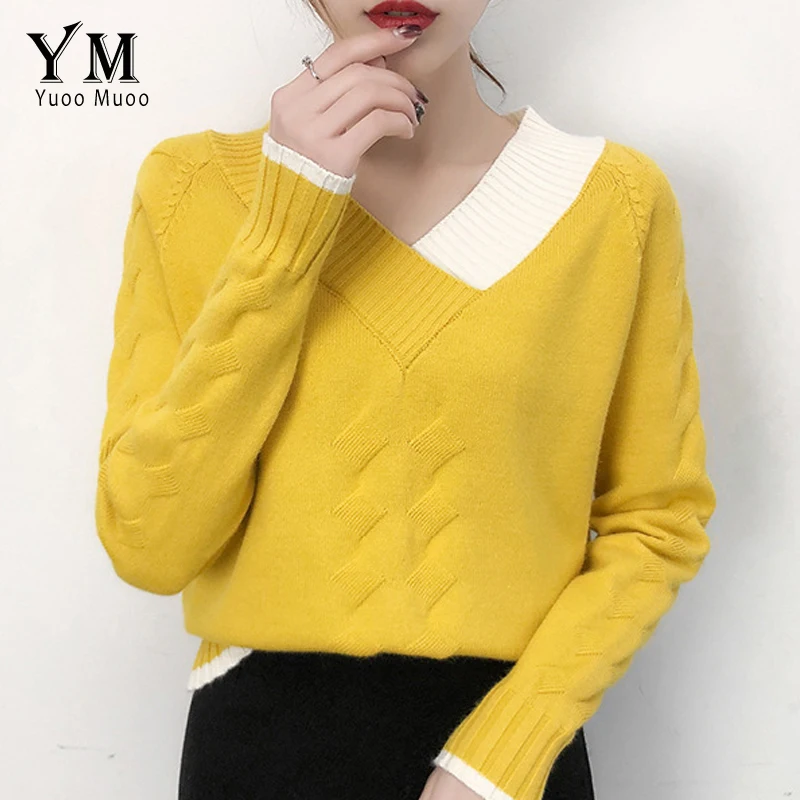 YuooMuoo New 2019 Women Knitted Sweater Shirt Autumn Winter V Neck Patchwork Tricot Pullover Tops Ladies Jumpers Pull Femme
YuooMuoo New 2019 Women Knitted Sweater Shirt Autumn Winter V Neck Patchwork Tricot Pullover Tops Ladies Jumpers Pull Femme