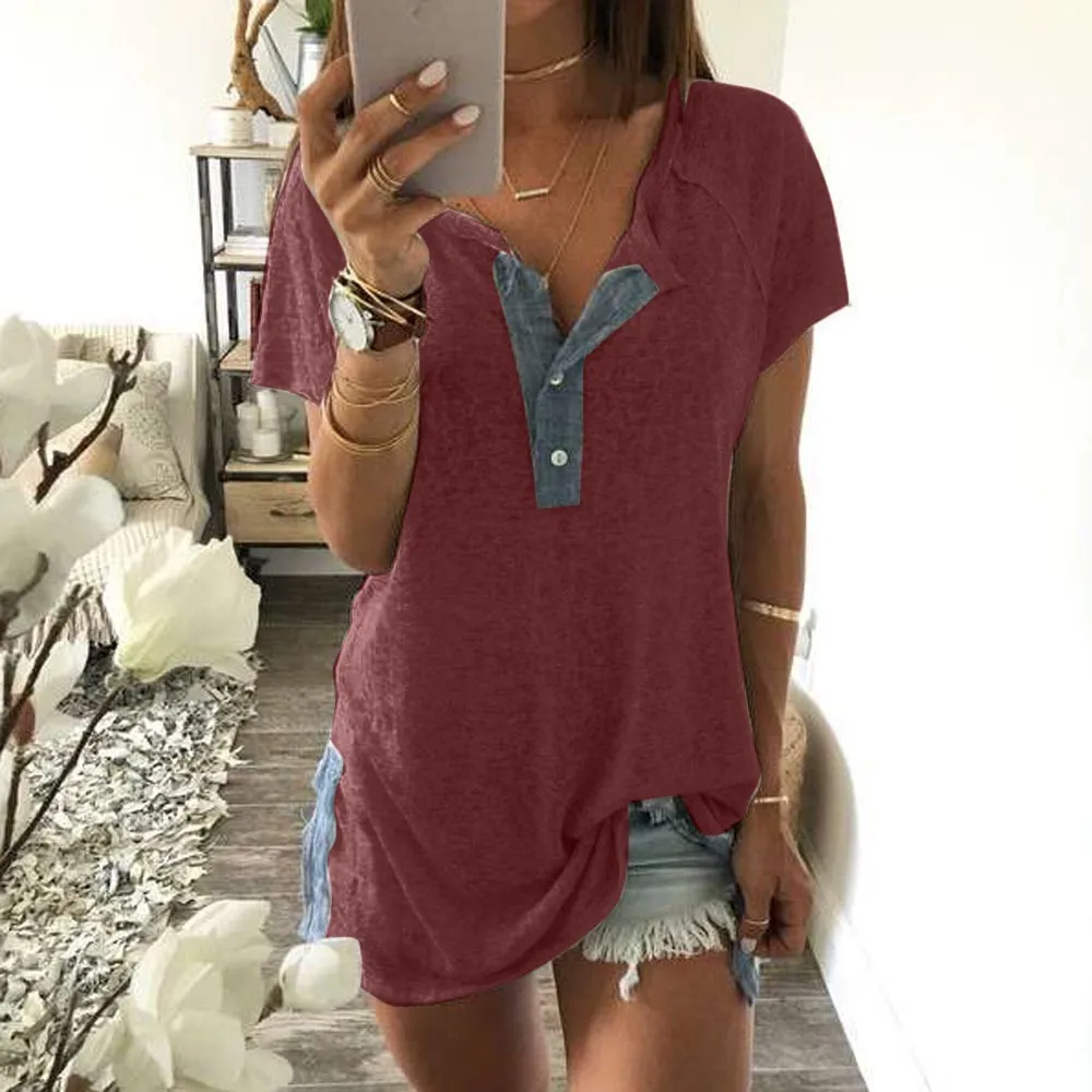 Plus Size Women Loose Patchwork Clothes Casual Button Short Sleeve Blouse Cotton Shirt Tops V-neck Summer Blouses #G
Plus Size Women Loose Patchwork Clothes Casual Button Short Sleeve Blouse Cotton Shirt Tops V-neck Summer Blouses #G