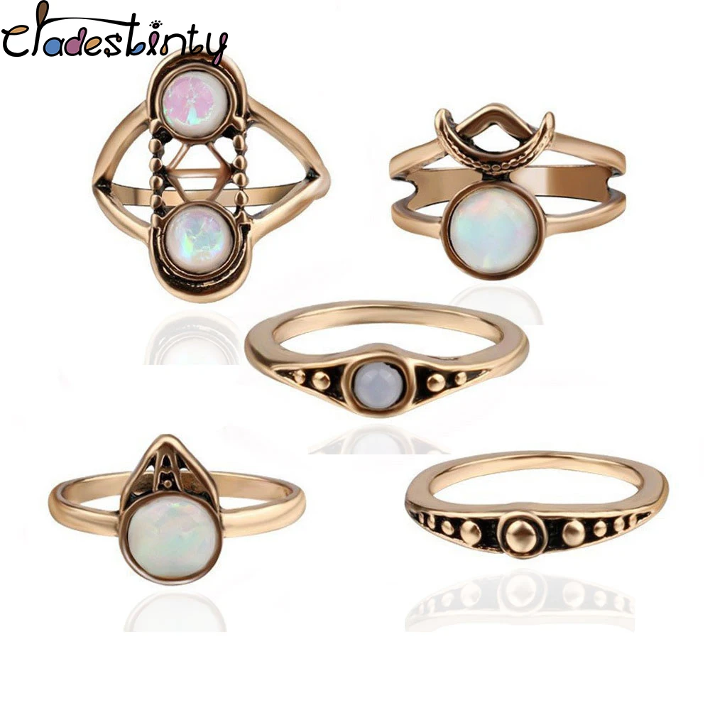Chadestinty 5PCS Created Opal Stone Ring Set Antique Gold Color Midi Knuckle Finger Rings For Women Party Jewelry anillos mujer
Chadestinty 5PCS Created Opal Stone Ring Set Antique Gold Color Midi Knuckle Finger Rings For Women Party Jewelry anillos mujer