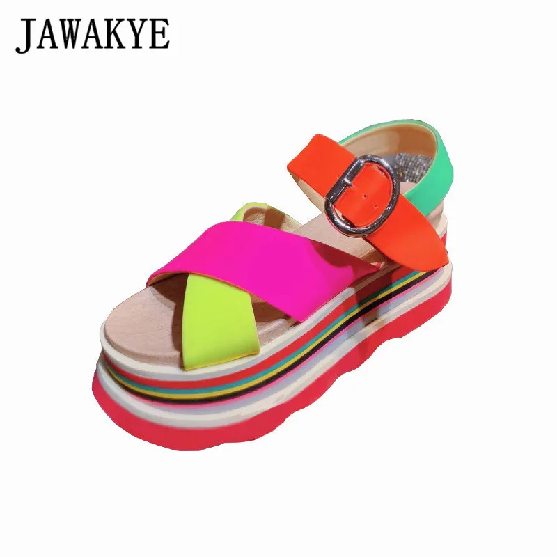 Rainbow Flat Platform Ladies Sandals Crossover Band Real Leather Wedge Heels Mixed Color Thick Bottom One Strap Summer Shoes
Rainbow Flat Platform Ladies Sandals Crossover Band Real Leather Wedge Heels Mixed Color Thick Bottom One Strap Summer Shoes