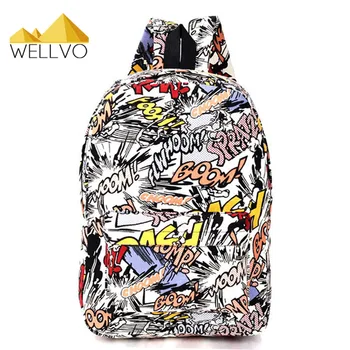 wellvo Graffiti Canvas Backpack Students