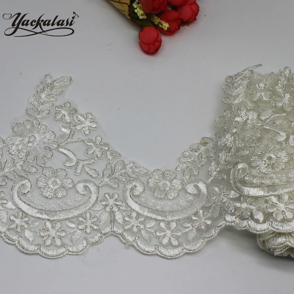 YACKALASI Bridal Dress Lace Silver Metallic Scalloped Soft Tulle Mesh Embroidery Lace Applique Flower Lace Border Ivory 14CM
YACKALASI Bridal Dress Lace Silver Metallic Scalloped Soft Tulle Mesh Embroidery Lace Applique Flower Lace Border Ivory 14CM