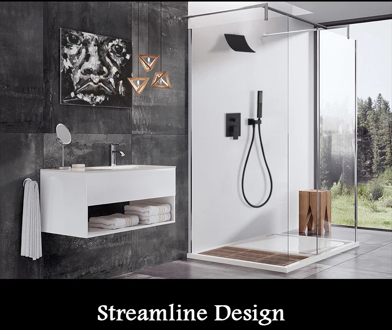 Tenfe Modern Shower Set waterfall shower matte black copper hot and cold faucet free shipping
Tenfe Modern Shower Set waterfall shower matte black copper hot and cold faucet free shipping