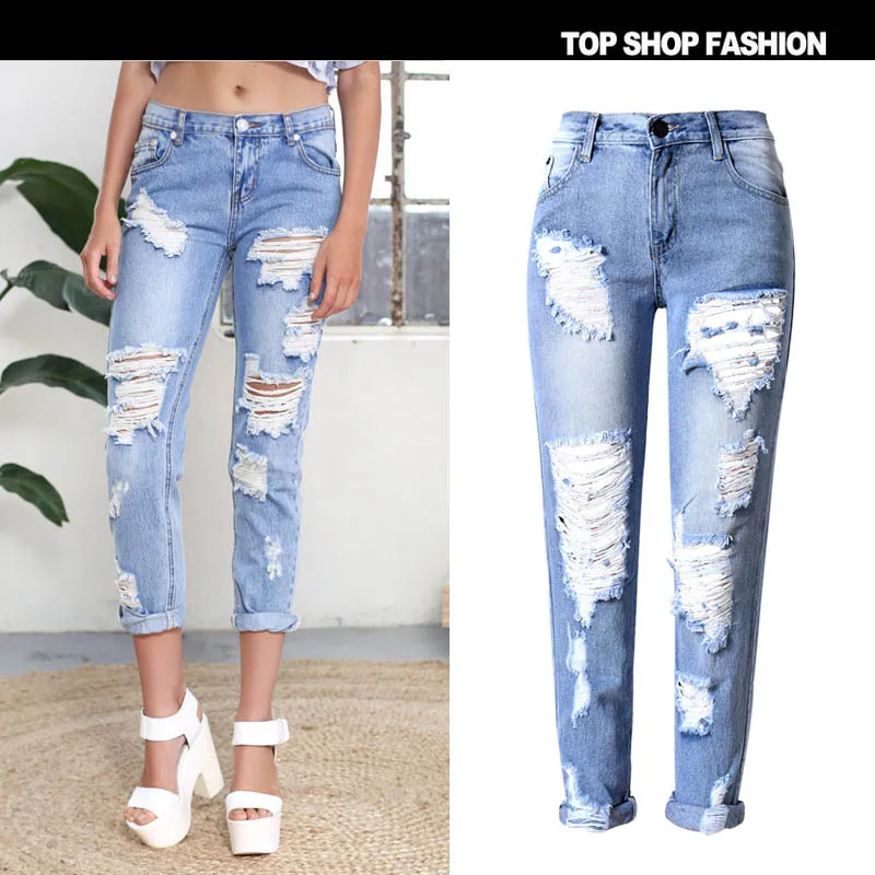 New 2018 spring break hole personality thin waist and small feet jeans, European and American women's jeans
New 2018 spring break hole personality thin waist and small feet jeans, European and American women's jeans