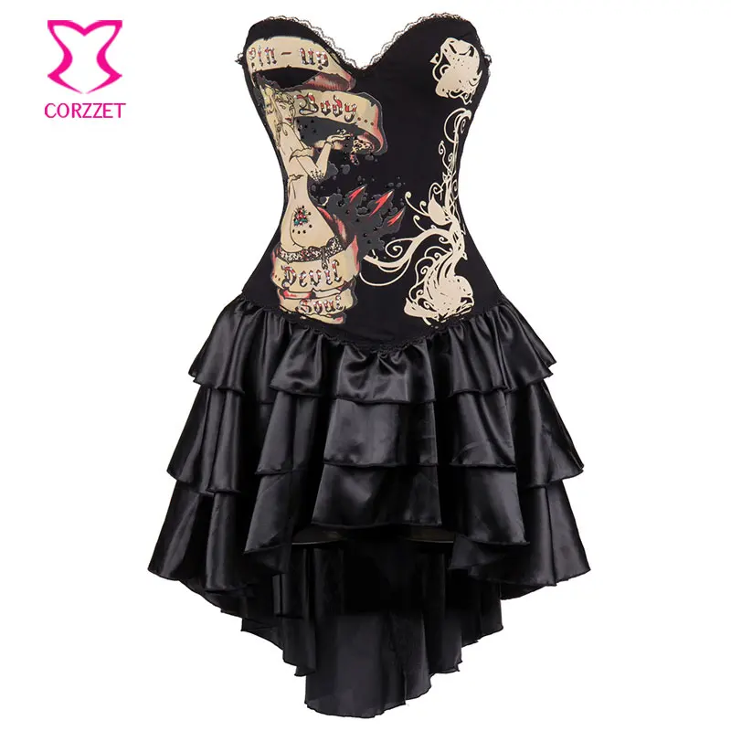 Black Cotton Sexy Nude Women Print Gothic Steampunk Corset Sexy Dress Burlesque Costumes Vintage Corsets and Bustiers Outfits
Black Cotton Sexy Nude Women Print Gothic Steampunk Corset Sexy Dress Burlesque Costumes Vintage Corsets and Bustiers Outfits