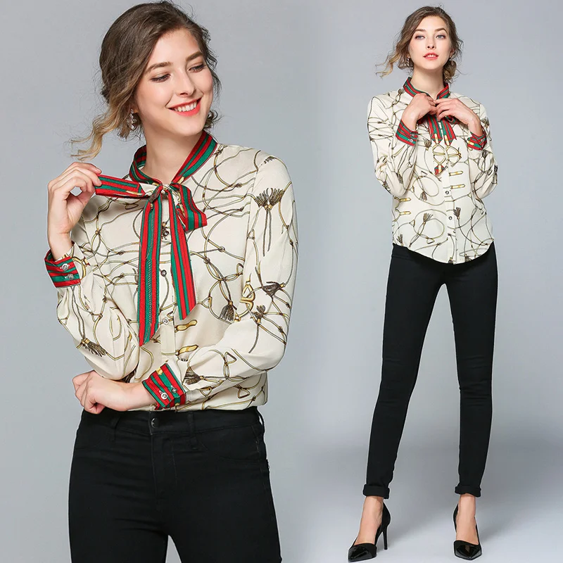 New Spring Summer Women Tops Fashion Casual Long Sleeves Bow Collar Chiffon Blouse Designer Runway Fashion Printed Bow OL Shirts
New Spring Summer Women Tops Fashion Casual Long Sleeves Bow Collar Chiffon Blouse Designer Runway Fashion Printed Bow OL Shirts