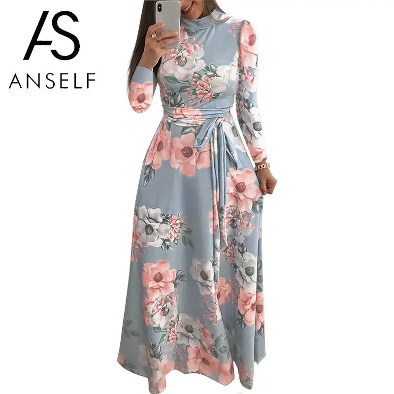Women Maxi Long Dress Floral Print High Neck Long Sleeve Fall Dress 2019 Tied Bandage Waist Maxi Gown Elegant Holiday One-Piece
Women Maxi Long Dress Floral Print High Neck Long Sleeve Fall Dress 2019 Tied Bandage Waist Maxi Gown Elegant Holiday One-Piece