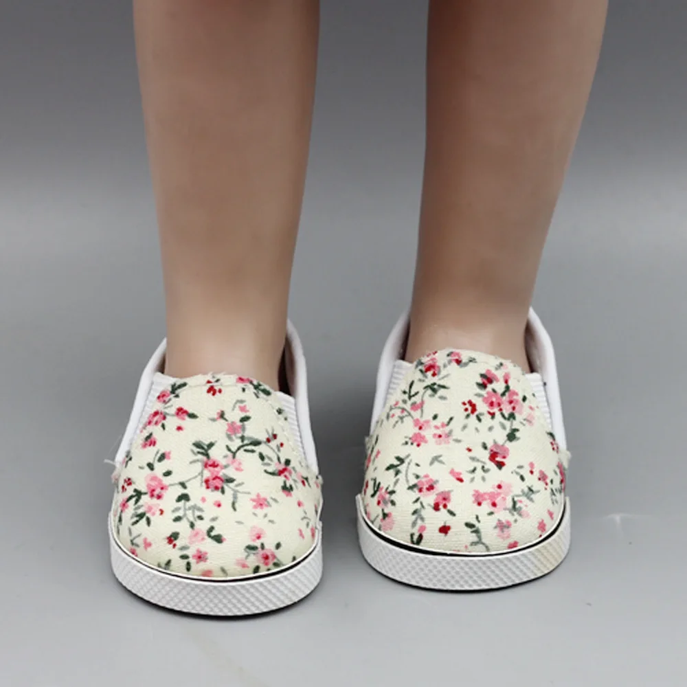 Baby Doll Cool Fashion Canvas Flower Shoes For 18 Inch Girl Dolls Accessories Shoes& Boy Dolls Spring Canvas Shoes (14)