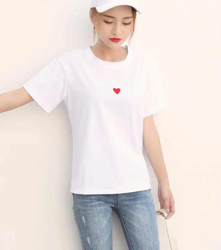 Summer new fashion casual t shirt heart printing white loose round neck short-sleeved top
Summer new fashion casual t shirt heart printing white loose round neck short-sleeved top