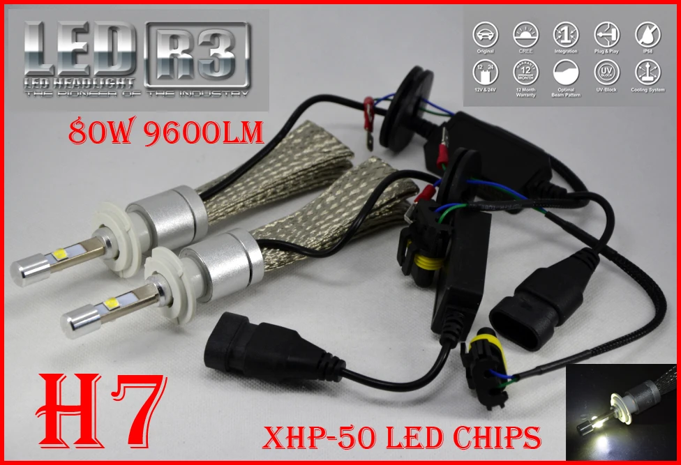 1 Set 2015 NEW H7 80W 9600LM CRE Auto LED Headlight System XHP50 CHIPS 12/24V WHITE Driving FOG LAMPS Replace HID Halogen | Автомобили и