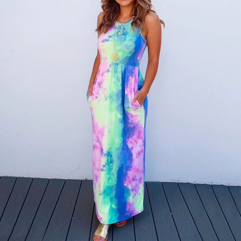 Woman Multi-Colored Sling Dress Cotton Slim Long Style One-Piece Dress Off Shoulder With Pocket Sleeveless Ladies Vestidos 2019
Woman Multi-Colored Sling Dress Cotton Slim Long Style One-Piece Dress Off Shoulder With Pocket Sleeveless Ladies Vestidos 2019