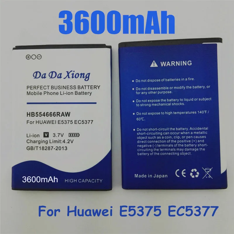 3600mAh HB554666RAW Battery for Huawei E5372 E5373 E5375 EC5377 E5330 E5336 E5351 E5356 EC5377U-872 E5356S-2 E5330Bs-2
3600mAh HB554666RAW Battery for Huawei E5372 E5373 E5375 EC5377 E5330 E5336 E5351 E5356 EC5377U-872 E5356S-2 E5330Bs-2
