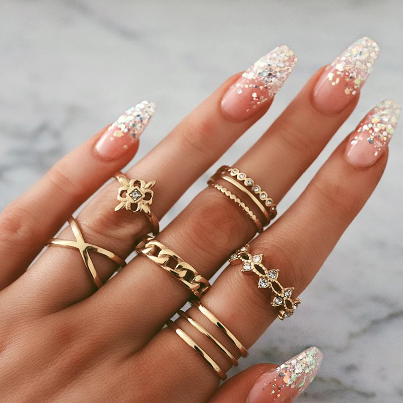 8 Pcs/ Set Fashion Female Gold Geometric Flower Round Crystal Irregular Ring Set Exquisite Party Wedding Clothing Accessories
8 Pcs/ Set Fashion Female Gold Geometric Flower Round Crystal Irregular Ring Set Exquisite Party Wedding Clothing Accessories