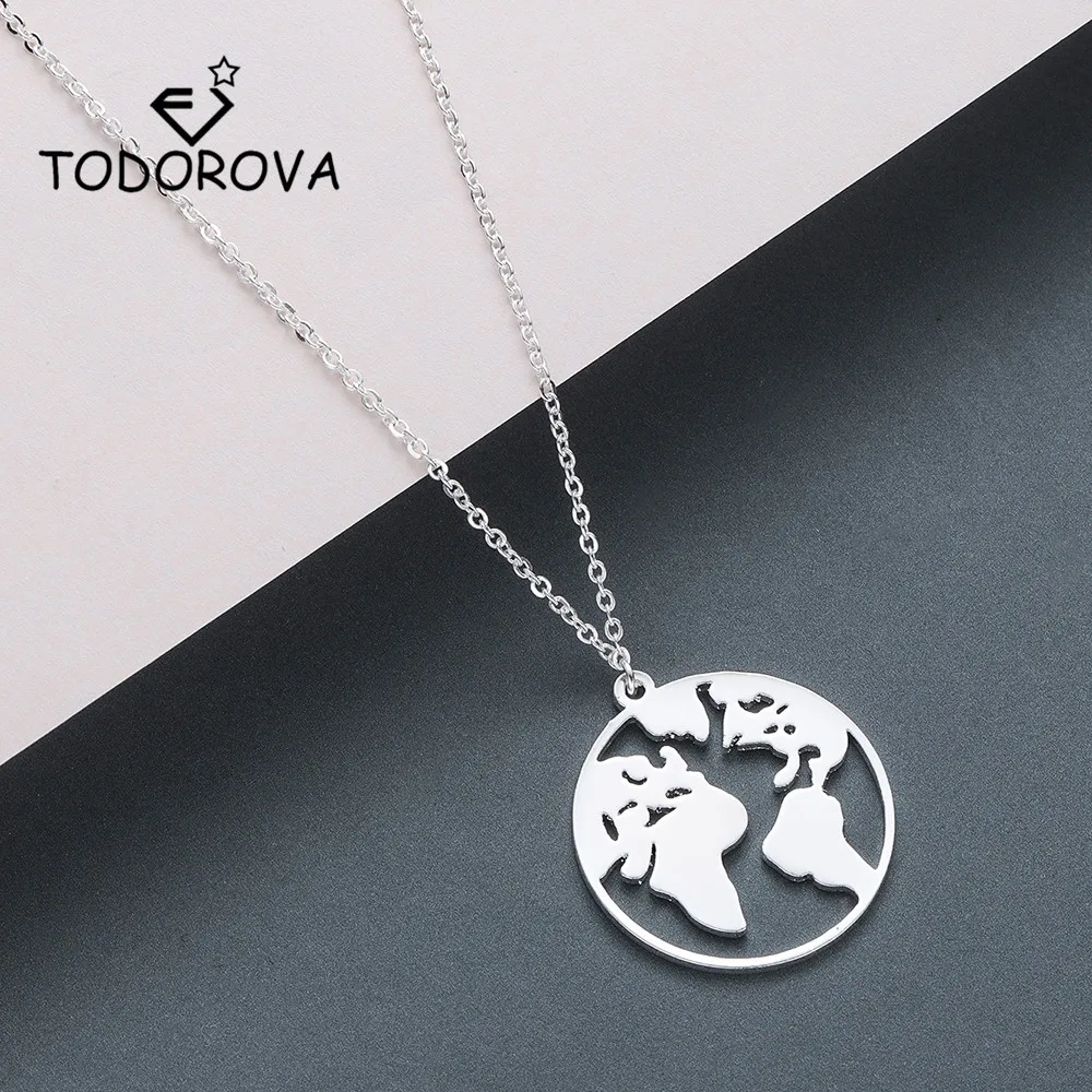 

Todorova Stainless Steel Globe World Map Pendant Necklace Women Earth Day Gifts for Men Wanderlust Travel Lover Jewelry