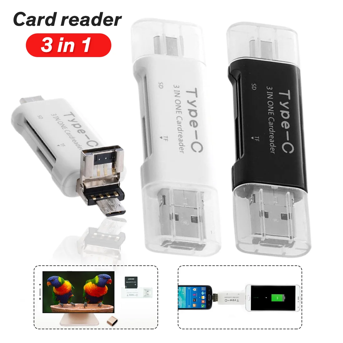 Multifunction 3 in 1 Type-C Card Reader Micro USB Type-C OTG Flash Drive Adapter Connector High Speed TF OTG Memory Card Reader
Multifunction 3 in 1 Type-C Card Reader Micro USB Type-C OTG Flash Drive Adapter Connector High Speed TF OTG Memory Card Reader