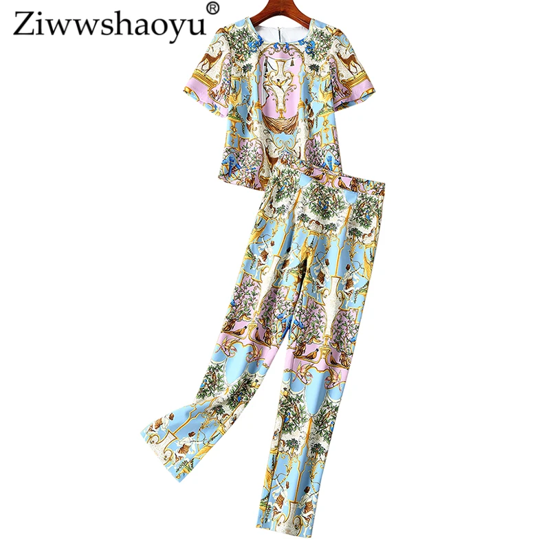 Ziwwshaoyu Elegant Print Sets O-Neck Short T-shirt + High waist Full Length Two-piece set Summer new women's
Ziwwshaoyu Elegant Print Sets O-Neck Short T-shirt + High waist Full Length Two-piece set Summer new women's