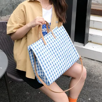 Fashion Plaid Checked Pattern Cloth Hangbag Casual Reusable Shopping Bags For Girls Foldable Soft Canvas Shoulder Messenger Bag
Fashion Plaid Checked Pattern Cloth Hangbag Casual Reusable Shopping Bags For Girls Foldable Soft Canvas Shoulder Messenger Bag