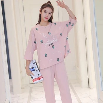 Women Pure Cotton Pajamas 2PCS Cartoon Print Sleepwear Ladies Summer Pink Nightwear Casual Soft Comfortable Homewear
Women Pure Cotton Pajamas 2PCS Cartoon Print Sleepwear Ladies Summer Pink Nightwear Casual Soft Comfortable Homewear
