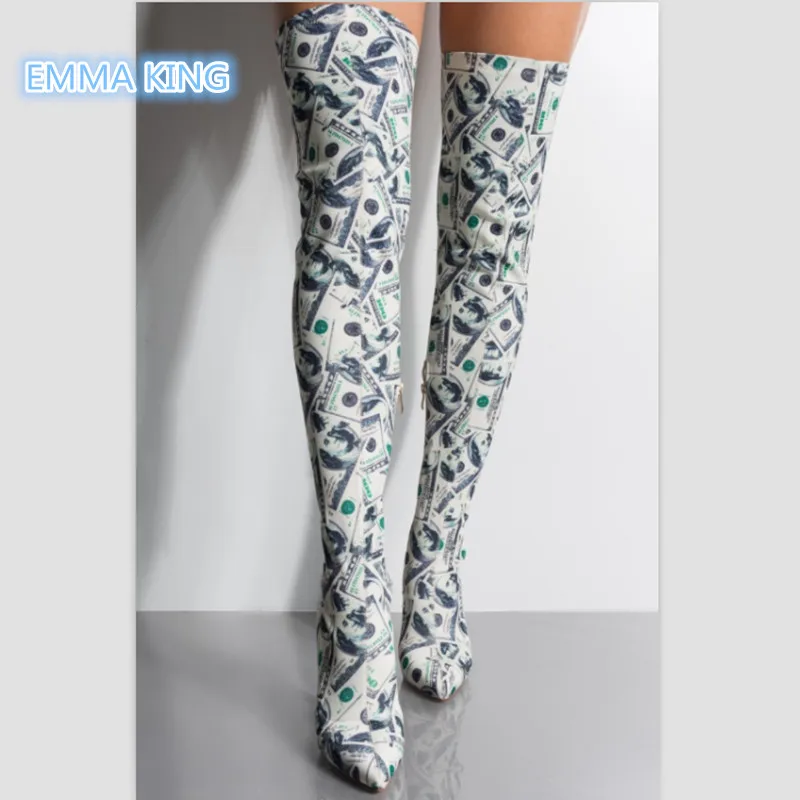 Fashion Dollars Print Over The Knee Boots Women Pointed Toe Sexy Thigh High Boots Stiletto High Heels Side Zipper Botas Mujer
Fashion Dollars Print Over The Knee Boots Women Pointed Toe Sexy Thigh High Boots Stiletto High Heels Side Zipper Botas Mujer