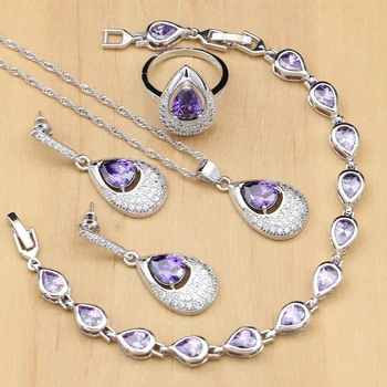 925 Silver Jewelry Sets Purple CZ White Crystal For Women Natural Charming Stone Earrings/Pendant/Rings/Bracelet/Necklace Set
925 Silver Jewelry Sets Purple CZ White Crystal For Women Natural Charming Stone Earrings/Pendant/Rings/Bracelet/Necklace Set