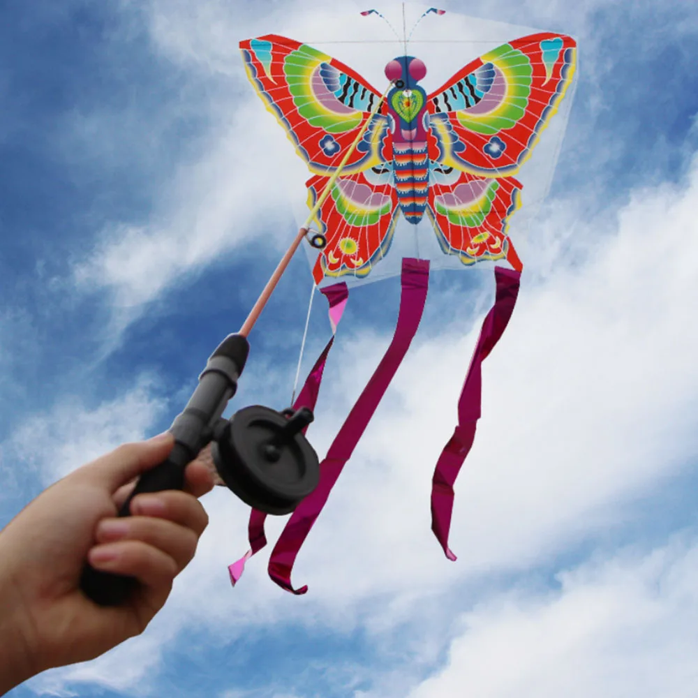 Фото Kids Colorful Butterfly Goldfish Kite Long Tail Nylon Outdoor Kites Flying Toy For Children Stunt Surf Control Bar And Line | Игрушки и