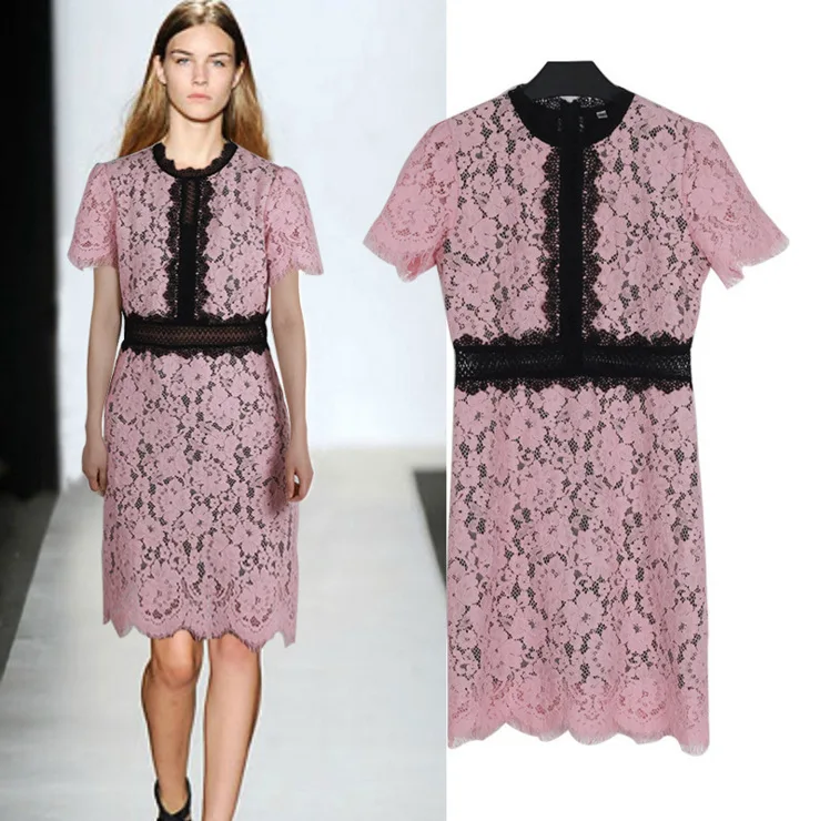 New big size summer lace dresses pink women's plus size hollow round neck short sleeve vogue runway lace dress
New big size summer lace dresses pink women's plus size hollow round neck short sleeve vogue runway lace dress