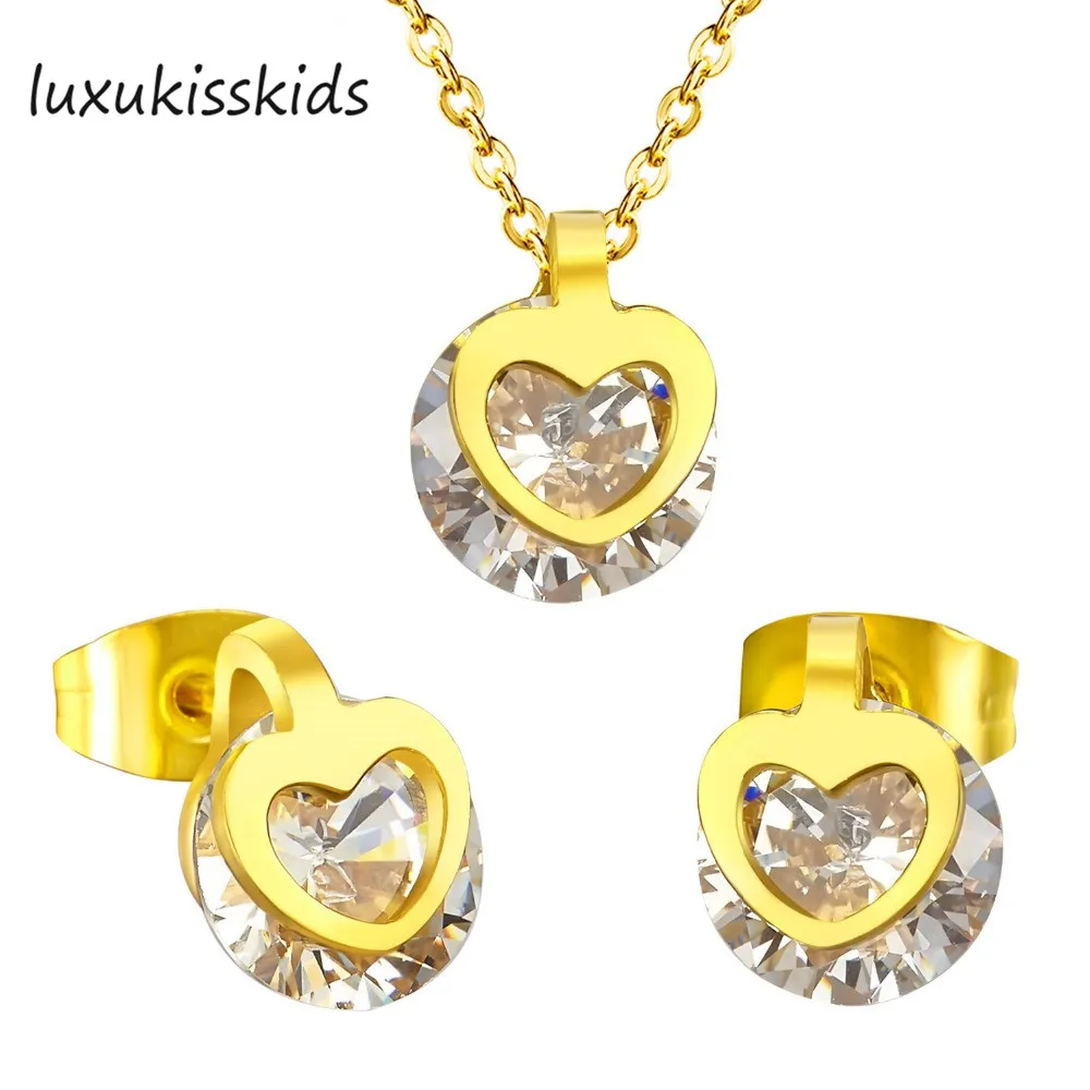 LUXUKISSKIDS Wedding Dubai African Jewelry Sets Stainless Steel Heart Crystal Necklace Earrings Set Jewelry For Women/Girl
LUXUKISSKIDS Wedding Dubai African Jewelry Sets Stainless Steel Heart Crystal Necklace Earrings Set Jewelry For Women/Girl