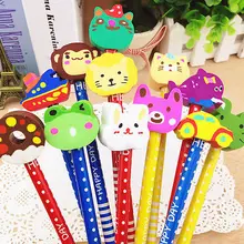 1 Pcs Kayu Hewan Siswa Pensil dengan Karet Kepala Penghapus Lucu Kartun Anak-anak Pensil Belajar Hadiah(China)