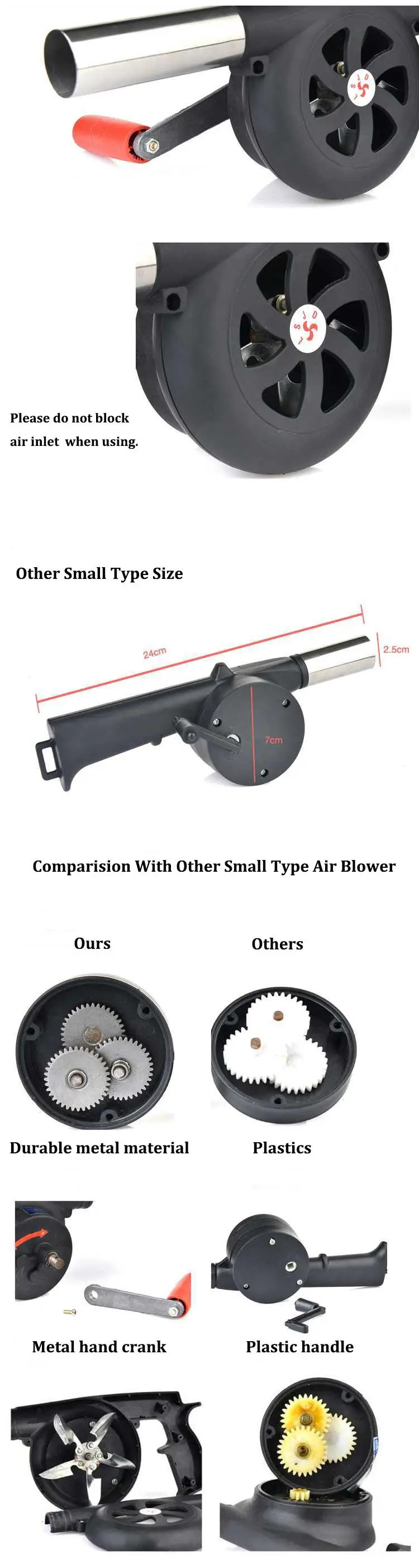 Outdoor Camping BBQ Grill Fan Air Blower Picnic Barbecue Cooking Fire Hand Crank