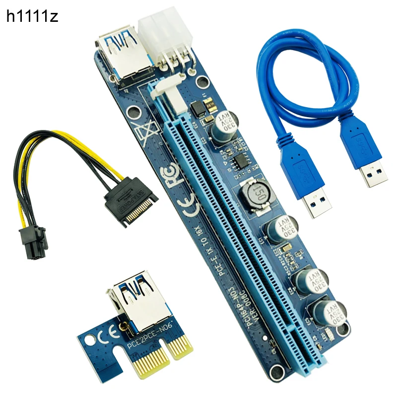 60CM PCI-E Extender PCI Express Riser Card 1X To 16X 008C + USB 3.0 Cable Sata 15 Pin 6 Power For BTC Miner Machine | Компьютеры и